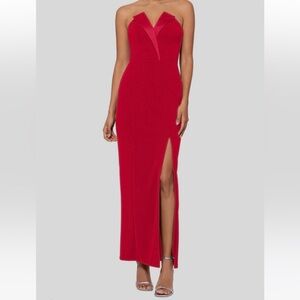 Betsy & Adam Red Strapless Maxi Dress